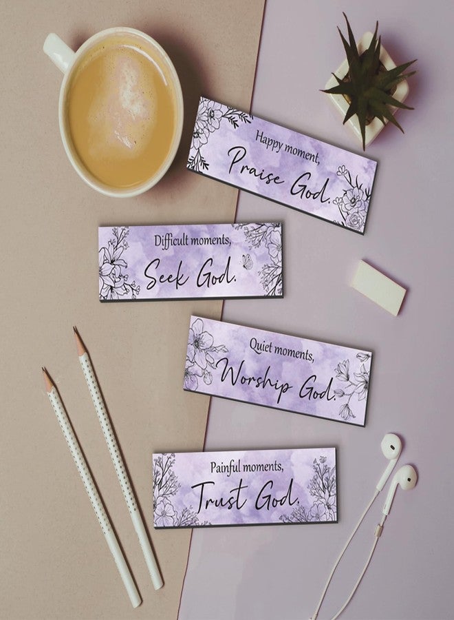 ZINYAZHE 4 Pieces Purple Wall Decor for Girls Purple Bathroom Decor Floral Wooden Hanging Wall Art Women Bedroom Sign with Inspirational Quote Inspirational Decoration for Bedroom Kitchen(purple) - Image 4